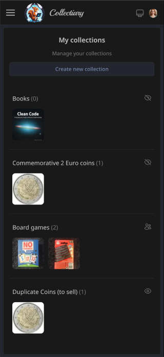 Collectiary collections grouped by category