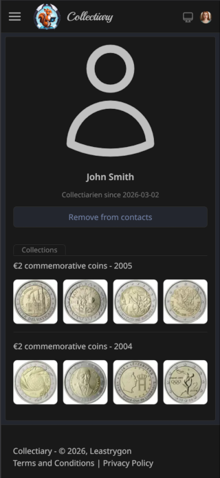 Collectiary contact profile showing shared collections